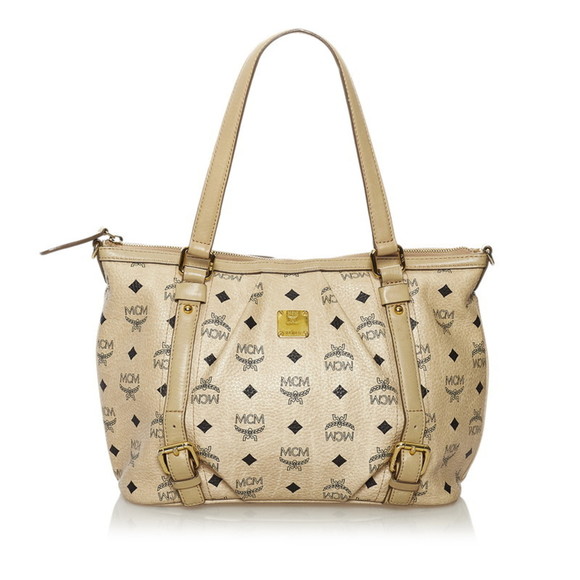 MCM Handbags - MCM Visetos Handbag Beige White PVC Leather Ladies
